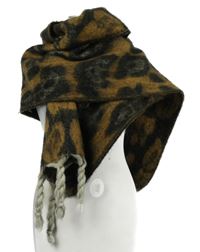 Nové - Dámská béžovo-černá vzorovaná šála s třásněmi 