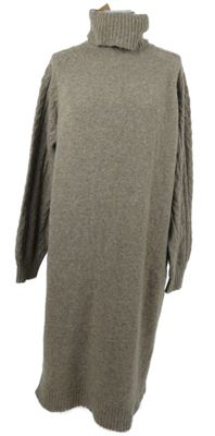 Nové - Dámske hnedé svetrové dlhé šaty s rolákom Pieces