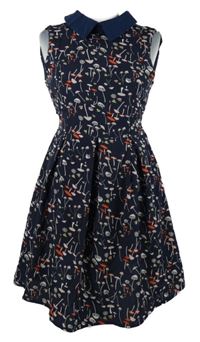 Dámské tmavomodré šaty s houbičkami a páskem Goldkid 