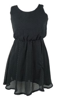 Dámske čierne bodkované šifónové šaty