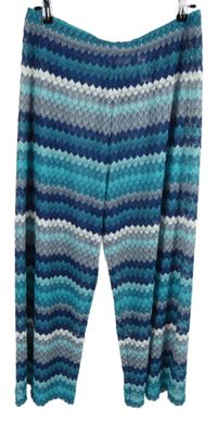 Dámské tmavomodro-bílé vzorované krajkové palazzo kalhoty Primark 