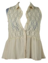 Dámska béžová čipková peplum blúzka H&M