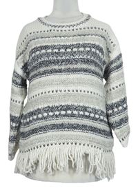Dámsky béžovo-sivý vzorovaný sveter s strapcemi Atmosphere