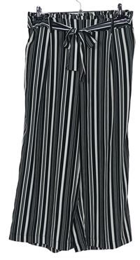 Dámske čierno-biele pruhované culottes nohavice s opaskom New Look