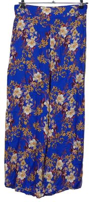 Dámske modré kvetované culottes nohavice