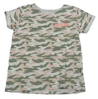 Šedo-růžovo-khaki army tričko s nápisom Primark