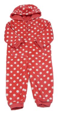 Růžová puntíkatá chlupatá kombinéza s kapucí Mothercare