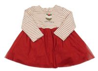 Béžovo-červené pruhované teplákovo/tylové šaty s obrázkem Next