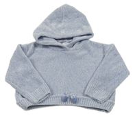Svetlomodrý žinylkový crop sveter s kapucňou Zara