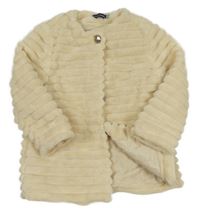 Svetlobéžový rebrovaný chlpatý podšitý kabát