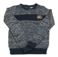 Tmavomodro-biely melírovaný sveter s nášivkou Lupilu