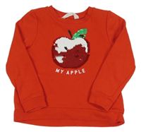 Červená mikina s jablíčkem z flitrů H&M
