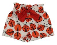 Bielo-červené kraťasy s lienkami a mašlou