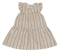 Bílo-růžovo-petrolejové pruhované šaty C&A