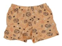 Oranžové bavlnené perforované kraťasy s mořskými koníky Lupilu