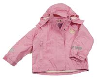 Ružová šušťáková jarná bunda s mačičkou a odopínacíá kapucňou impidimpi
