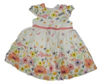 Nové - Bielo-farebné plátenné kvetované šaty Primark