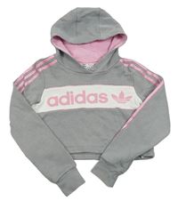 Sivo-ružová crop mikina s kapucňou Adidas