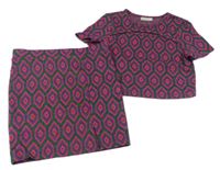 2set - Tmavozeleno-růžové vzorované crop tričko + sukně Matalan