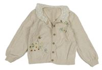 Béžový propínací svetr s motýly a límečkem Next