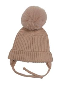 Světlerůžová žebrovaná čepice s bambulí 