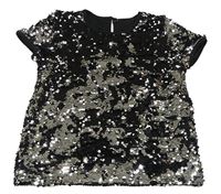 Čierno-strieborné flitrové podšité tričko PRIMARK