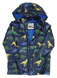 Tmavomodrá nepromokavá jarná bunda s dinosaurami a kapucňou Primark