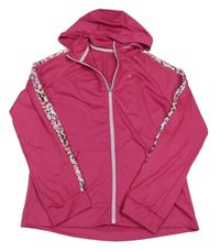 Fuchsiová sportovní propínací mikina se vzorem na rukávech a kapucí Primark