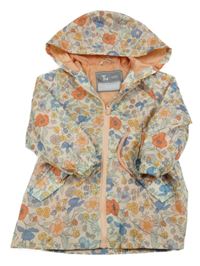 Smetanovo-farebná kvetovaná šušťáková jarná parka s kapucňou Tu
