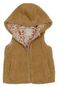 Béžová huňatá podšitá vesta s kapucňou Tu