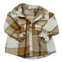 Bielo-béžovo-sivá kockovaná košeľová bunda