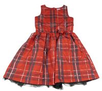 Červeno-antracitovo-strieborné kockované slávnostné šaty s mašlou Cool Club