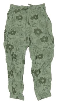 Světlelkhaki květované lehké kalhoty H&M