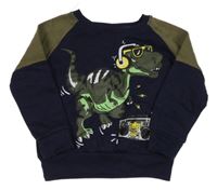 Kaki-tmavomodrá mikina s dinosaurom