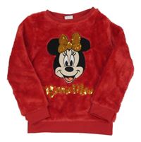 Červená chlupatá mikina s Minnie Disney
