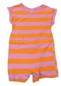 Ružovo-oranžový pruhovaný letný bavlnený overal Primark