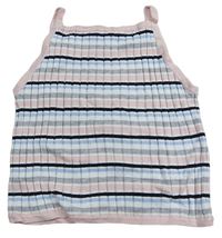 Svetloružová -bielo-světlemodro-čierny pruhovaný úpletový rebrovaný top H&M