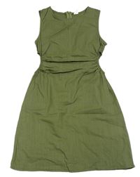 Khaki plátenné šaty s průřezy Shein