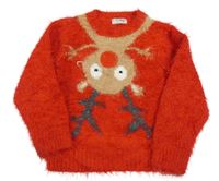 Červený chlpatý sveter so sobom Next