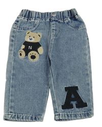 Modré rifle s medvedíkom a písmenem Shein