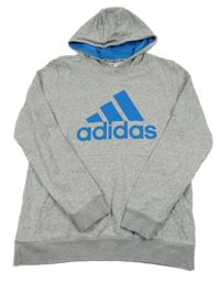 Šedá melírovaná mikina s logem a kapucí Adidas