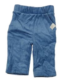 Modré sametové žebrované tepláky 