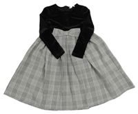 Čierno-kockované sametovo/lehké šaty s mašlou Shein