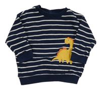 Tmavomodro-biela pruhovaná mikina s dinosaurom M&S