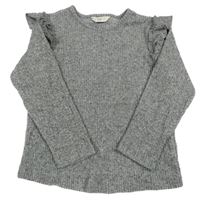 Sivý rebrovaný sveter s volánikmi F&F