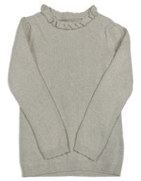 Béžový rebrovaný sveter s volánikom