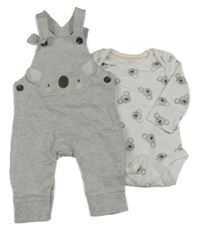 2set - Šedé laclové tepláky + bílé body s koalami Mothercare