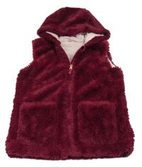 Vínová kožušinová podšitá vesta s kapucňou Nutmeg