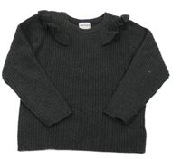 Tmavosivý rebrovaný sveter s volánikmi Deltex