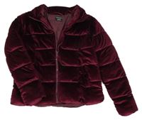 Tmavorůžová sametová prošívaná zimní bunda Primark